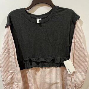 KENSIE NWT $79 Women's Gray/pink Ruffled Layered Look Casual Shirt Top Vest XS